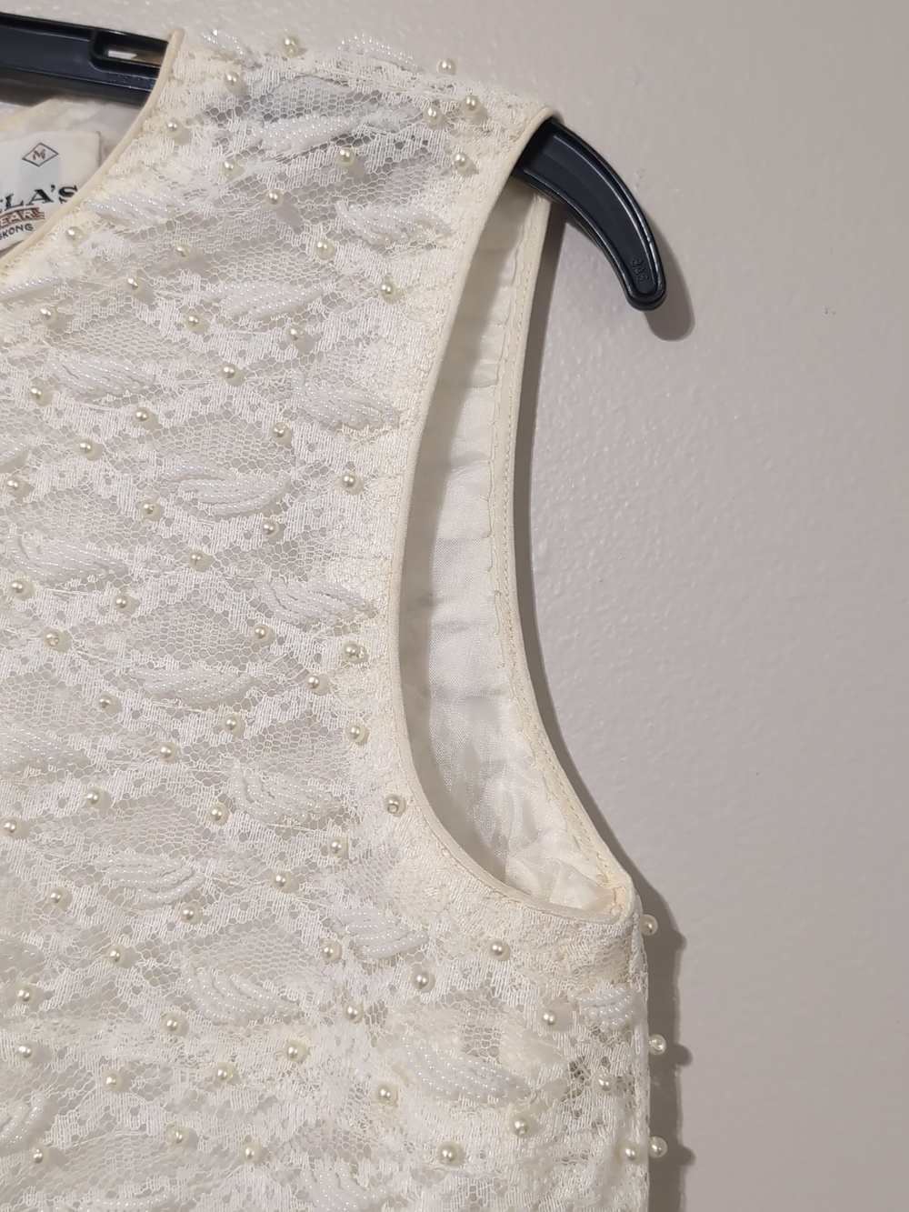 60s Vintage Harilela's Ivory Pearl Beaded Shell Cocktail Top with Fringe - Picture 7 of 15